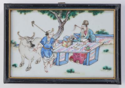Drei kleine Porzellanbilder, China, 19. Jh., - Asiatische Kunst