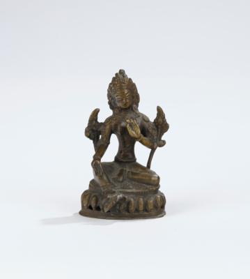 Kleine Bronzefigur der grünen Tara, Tibet, 19./20. Jh., - Asiatische Kunst