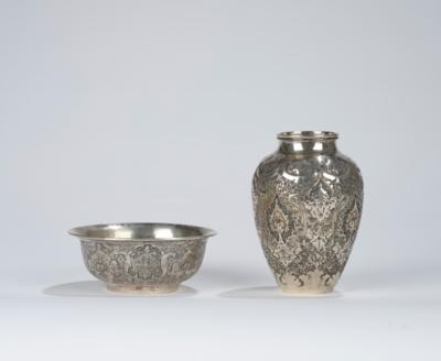 Persische Silber-Vase und Schale, - Asian Art