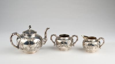 Silber Teekanne, Gießer, Zuckerschale, China für den Export, Cumwo, Hongkong Ende 19. Jh., - Asian Art