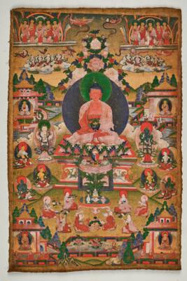 Thangka des Buddha Amithaba im Land Sukhavati, Tibet, 19. Jh., - Asiatische Kunst