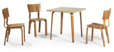 3 Stühle Mod. Nr. 1216-S17-B1und Tisch, - Design