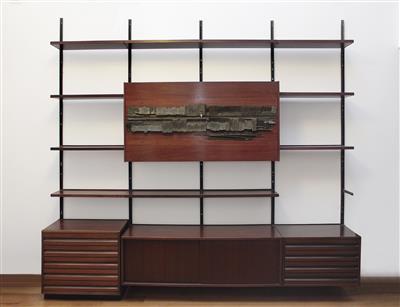 A large wall-mounted shelf system, Model No. E 22, - Design