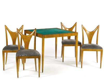 Spieltisch und vier Stühle, Entwurf Guglielmo Ulrich, - Design
