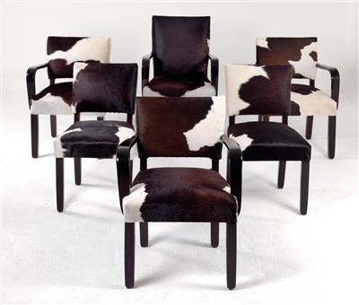 Essgruppe aus Tisch, vier Armstühlen und zwei Stühlen, Entwurf Otto Prutscher - Design