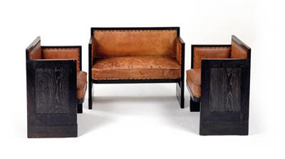 A group comprising a settee and two armchairs, School of Josef Hoffmann, - Design
