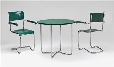 A group of a table and two armchairs, Model No. 521, designed and manufactured by SAB Prague, - Design