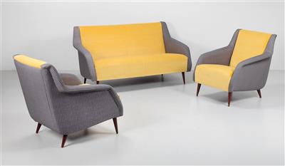 A lounge suite: a sofa and two armchairs, Series No. 802, designed by Carlo de Carli, - Design