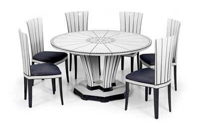 A set of six Cranbrook House side chairs and a table, designed by Eliel Saarinen, - Design