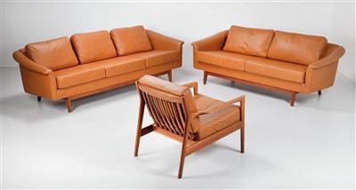 Sitzgarnitur, Armlehnsessel Modell USA 75 und zwei Sofas Modell Pasadena, Entwurf Folke Ohlsson, - Design