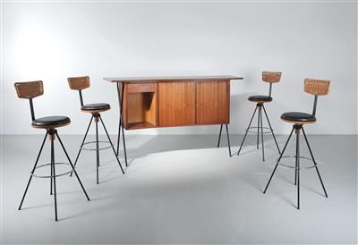 A house bar and four bar stools, designed by Prof. Herta-Maria Witzemann for a villa near Tübingen, - Design