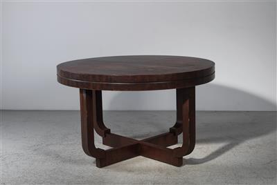 A round extension table (so-called “Kulissentisch”) on X-base, mod. 357/31 from dining room 357, designed by Bruno Paul - Design