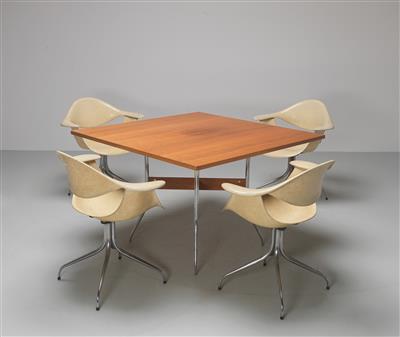 A Suite of Furniture: Table and Set of “Swag Leg Chairs” Mod. No. “DAF” / “MAF-5”, designed by George Nelson - Design