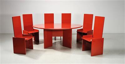 A Kazuki group comprising a folding dining table, six chairs, designed by Kazuhide Takahama - Design