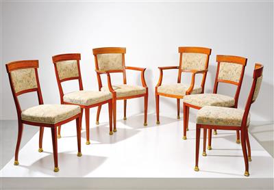 A Set of Four Chairs and Two Armchairs, designed and manufactured by Portois & Fix, - Design