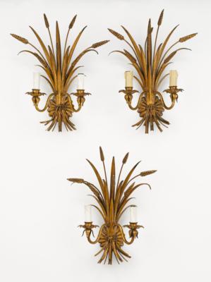 A set of three wall lamps / wall appliques in Hollywood Regency Style, - Design