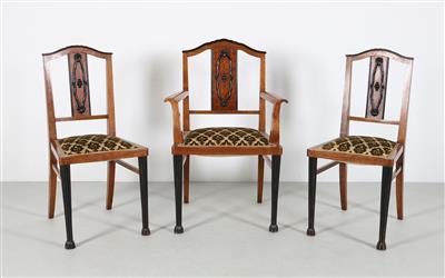 Zwei Stühle und ein Armlehnstuhl Schule Dagobert Peche, 1. Hälfte 20. Jahrhundert, - Design