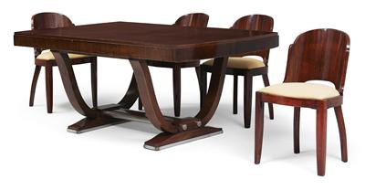 Art Deco Eßtisch und vier Sessel - Möbel, Teppiche und dekorative Kunst