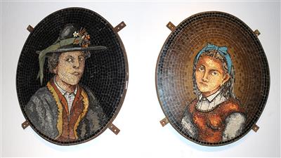 Paar ovaler Mosaikbilder, - Möbel und dekorative Kunst
