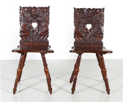 Paar Historismus-Brettsessel, - Furniture and Decorative Art