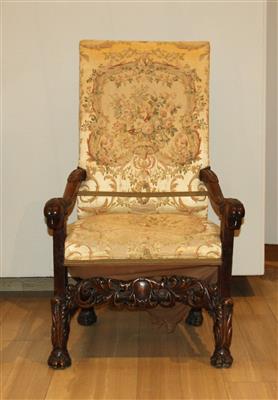 Barocker Armsessel unter Verwendung unterschiedlicher aus dem 18. Jahrhundert stammender originaler Gestellteile, - Furniture