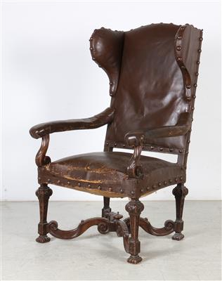 Historismus-Ohrenbackenfauteuil im Frühbarockstil, - Nábytek