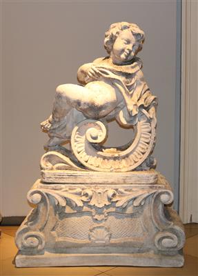 "Winter" - Putto auf Rocaille,20. Jh., - Garden furniture and decorations