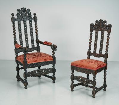 Historismus Armsessel und ein Sessel, - Möbel