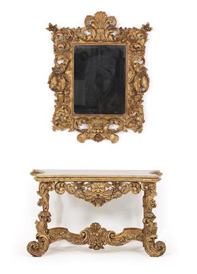 Römischer Konsoltisch mit Spiegel, - Möbel, Teppiche und dekorative Kunst
