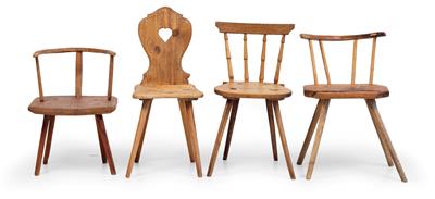 Set of four different wooden chairs, - Mobili rustici