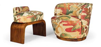 Fauteuil and stool, - Furniture