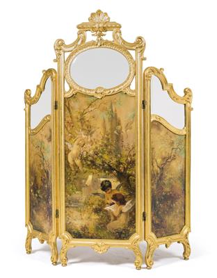 Franz Lefter (1831-1898), three-part salon screen, - Nábytek, koberce