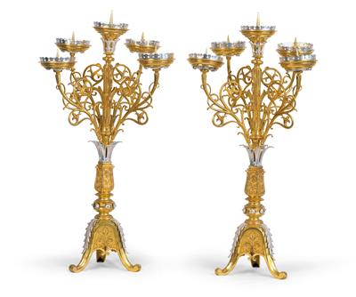 Pair of Neo-Gothic candle holders, - Rustikální nábytek