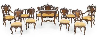 Large 10-part Neo-Rococo seating ensemble, - Nábytek, koberce