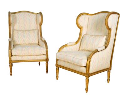 Pair of large Neo-Classical revival wing back chairs, - Nábytek, koberce