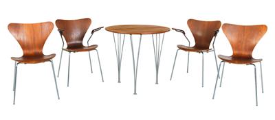 Ensemble of chairs with table, - Furniture