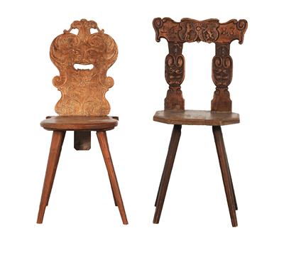 Two rare late Renaissance plank chairs, - Castle Schwallenbach - Collection Reinhold Hofstätter (1927- 2013)