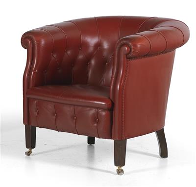 Red leather fauteuil, - Furniture