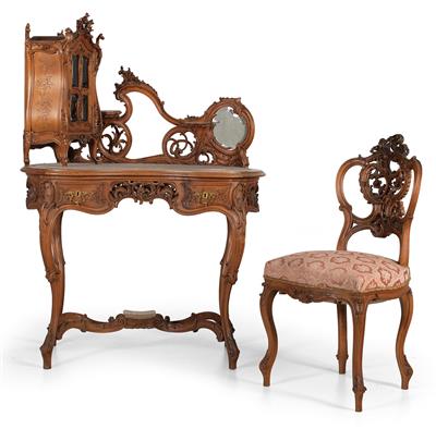 Rare model of a Neo-Rococo lady’s writing desk with chair, - Nábytek, koberce