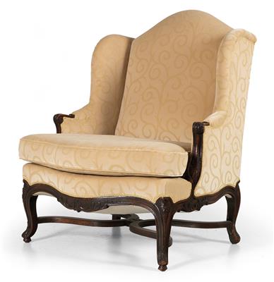 Exceptionally wide French Baroque wing-back chair, - Nábytek, koberce