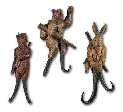 Group of 3 coat stand hooks, - Mobili rustici