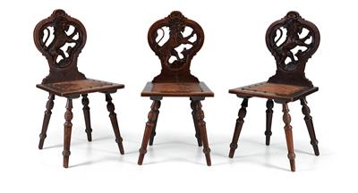 3 carved Historicist chairs, - Mobili e arti decorative