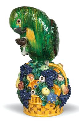 A parrot on a basket of fruit, probably by Wienerberger, - Collezione Reinhold Hofstätter