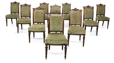 Large set of 10 Historicist chairs, - Nábytek