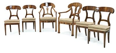 Set of 4 Biedermeier chairs and 2 armchairs, - Mobili e arti decorative