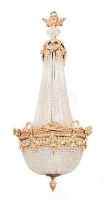 Large Neo-Classical revival bronze basket chandelier, - Nábytek