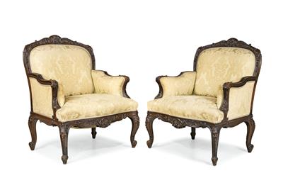 Paar Fauteuils im Barockstil, - Aus aristokratischem Besitz und bedeutender Provenienz