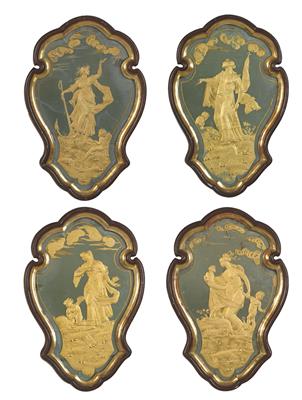 A set of 4 reverse glass paintings in Baroque style, - Majetek aristokratického původu a předměty důležitých proveniencí