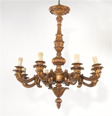 A large wooden chandelier, - Furniture and Decorative Art