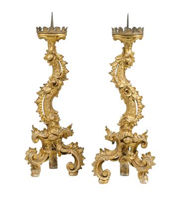 A Pair of Rare Rococo Candleholders, - Property from Aristocratic Estates and Important Provenance